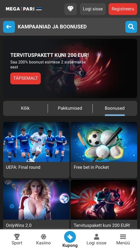 Megapari raha tagastuse boonus Eestis