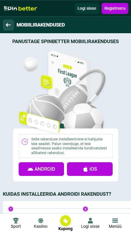 Spinbetter mobile apps